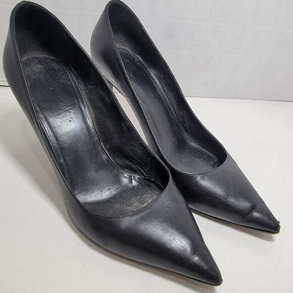 Saint Laurent Stiletto Heels 38 Point Toe Black Leather Classic YSL Paris - Picture 4 of 8